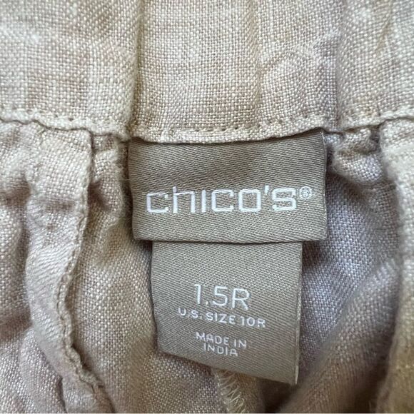Chicos Linen Pants Beige Elastic Pockets Size 10 Coastal Classic Beach Capsule - Picture 5 of 9